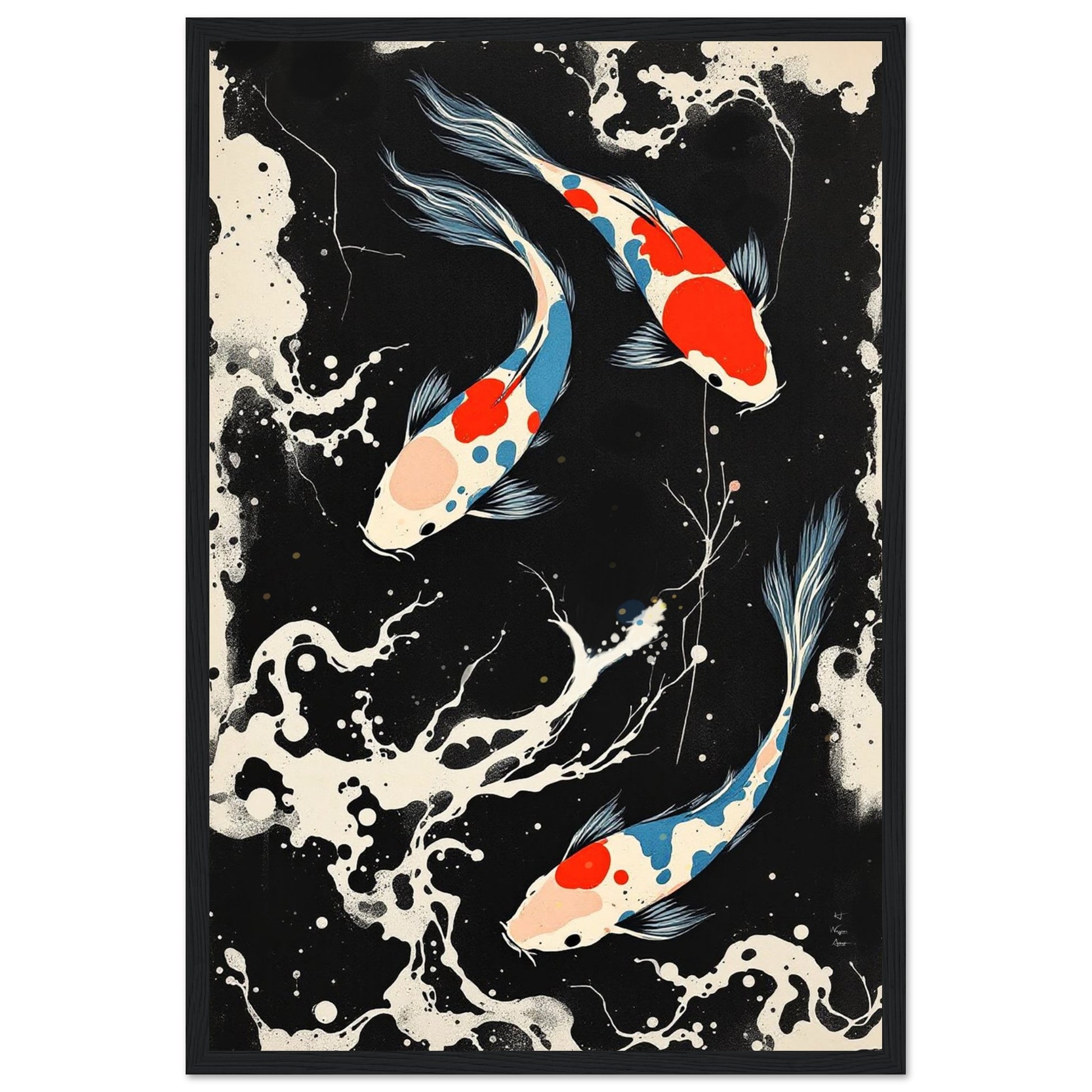 Modern Black White Koi Fish Ocean Art Print 40x60 cm 16x24″ Museum-Quality Matte Paper Poster No Frame