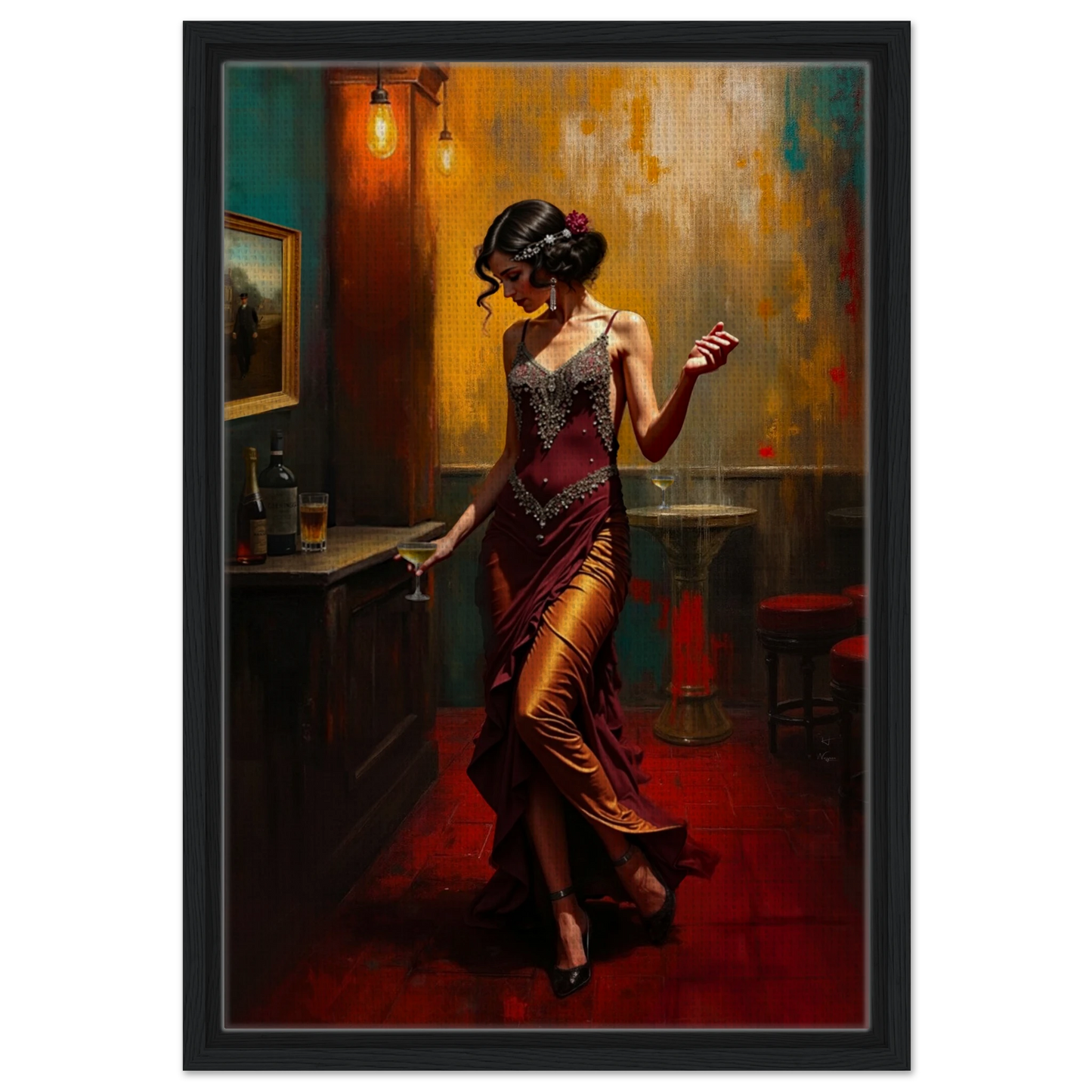 Speakeasy Flapper Art Prohibition Poster Print Black Wood Frame 40x60 cm 16x24″ Framed Canvas