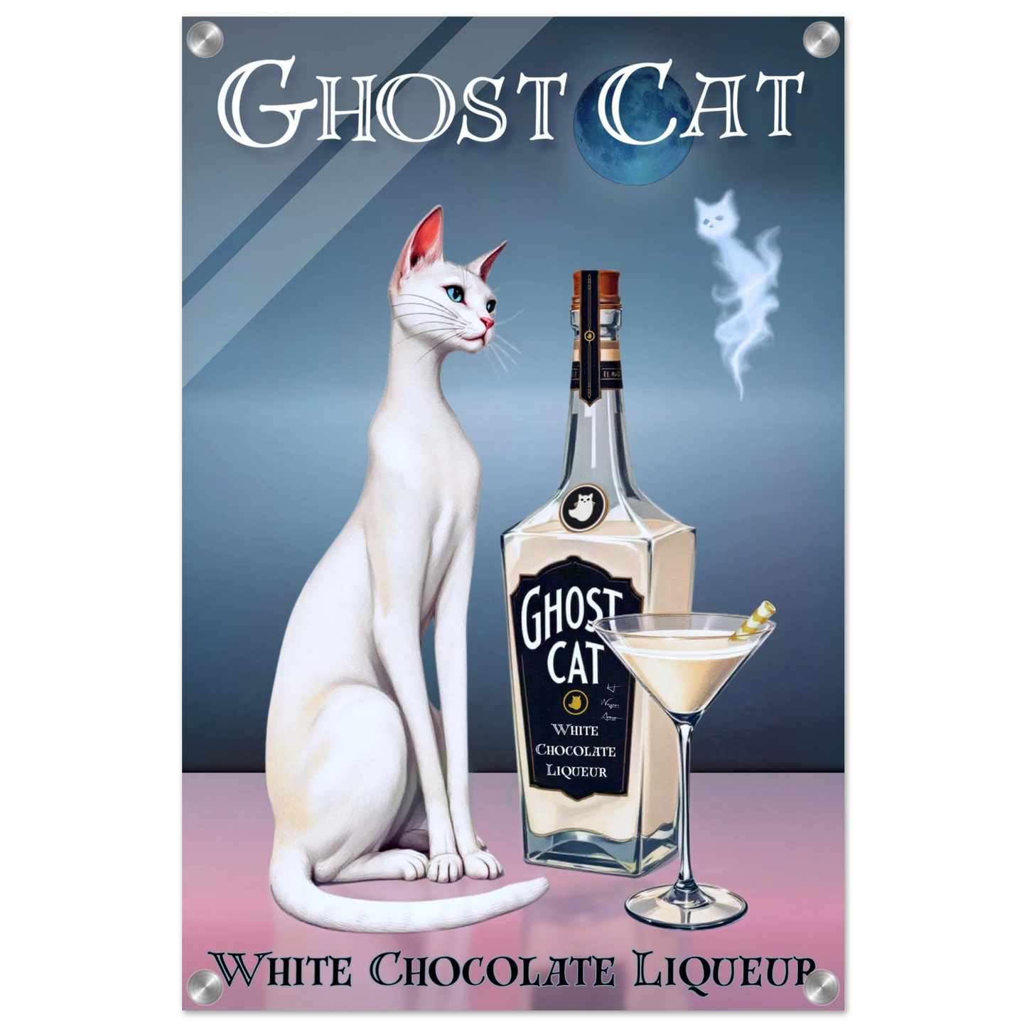 White Cat Martini Cocktail Bar Art Print 40x60 cm 16x24″ Sleek Acrylic Print No Frame