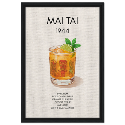 Mai Tai Tropical Cocktail Bar Poster Print Black Wood Frame 40x60 cm 16x24″ Framed Canvas