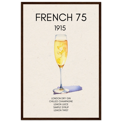 French 75 Cocktail Art Print Dark Brown Wood Frame 40x60 cm 16x24″ Museum-Quality Matte Paper Wooden Framed Poster