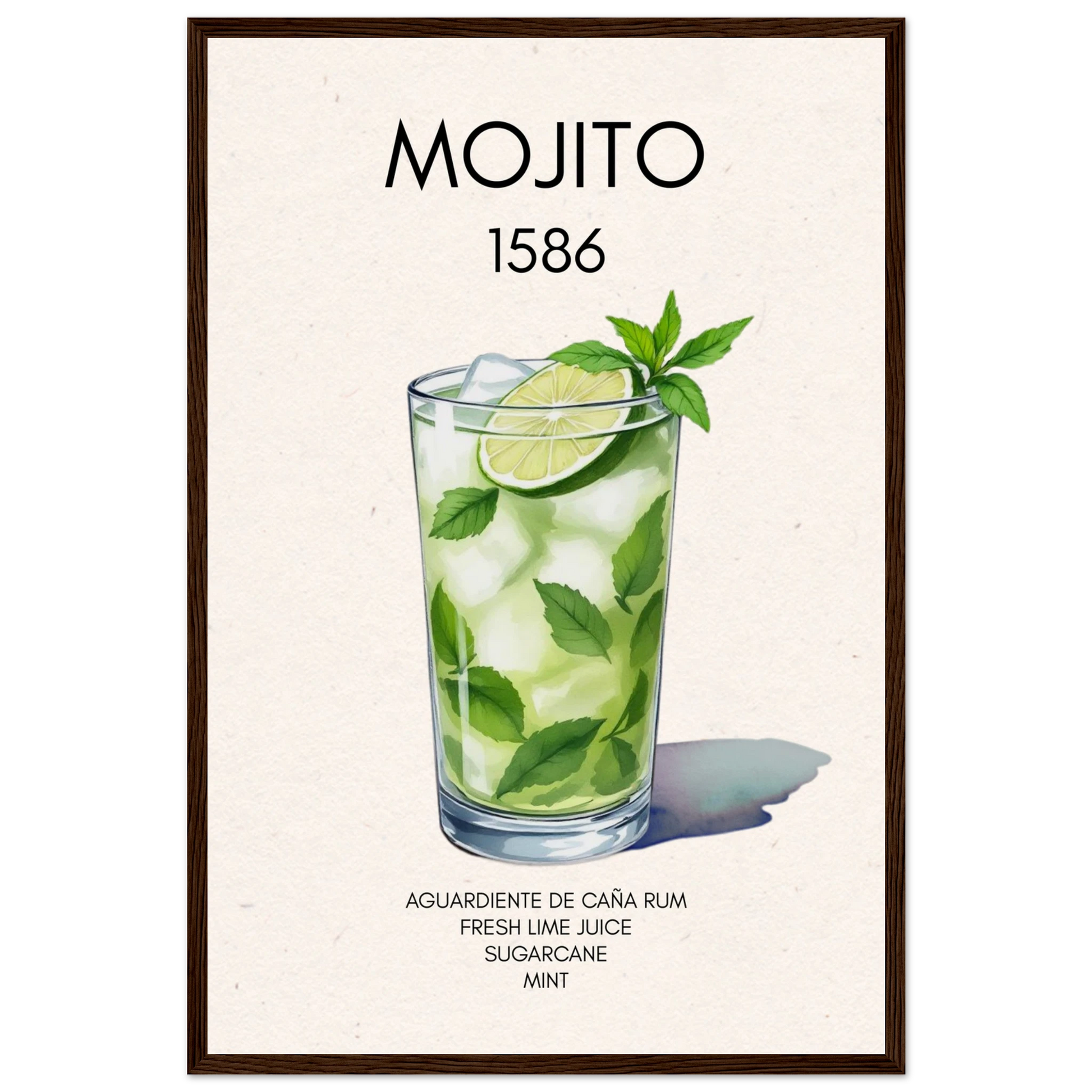 Mojito Cocktail Bar Art Print Dark Brown Wood Frame 40x60 cm 16x24″ Premium Matte Paper Wooden Framed Poster