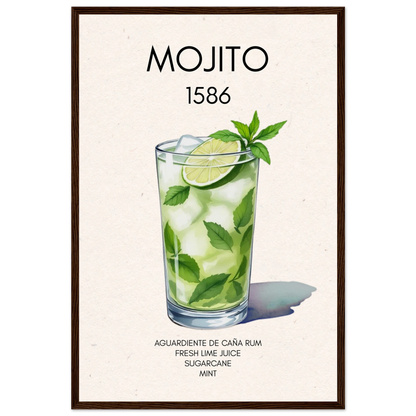 Mojito Cocktail Bar Art Print Dark Brown Wood Frame 40x60 cm 16x24″ Premium Matte Paper Wooden Framed Poster