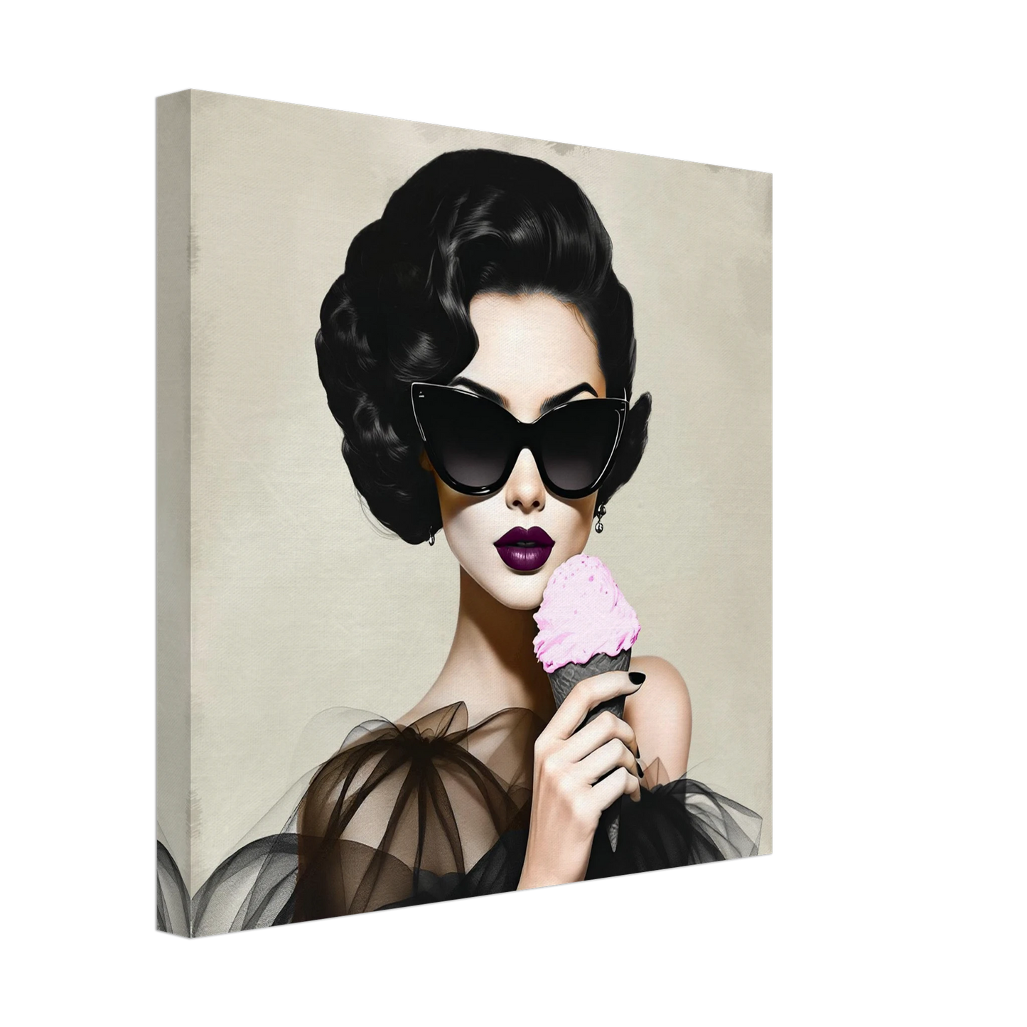 Retro Fashion Model Ice Cream Art Print 40x40 cm 16x16″ Gallery Wrapped Canvas