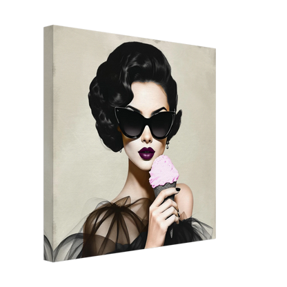 Retro Fashion Model Ice Cream Art Print 40x40 cm 16x16″ Gallery Wrapped Canvas