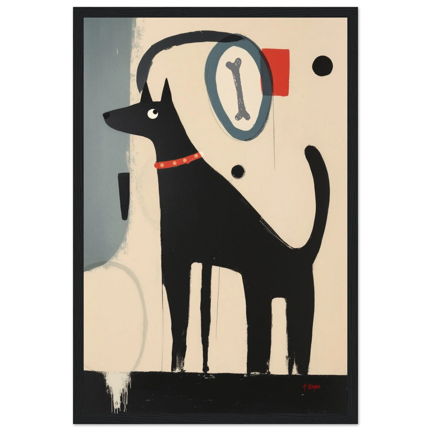 Quirky Modern Dog Art Print 30x45 cm 12x18″ Classic Matte Paper Wooden Framed Poster Black Wood Frame