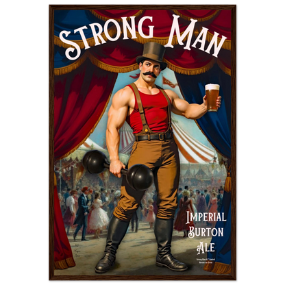 Vintage Victorian Circus Strongman Ale Art Print Dark Brown Wood Frame 40x60 cm 16x24″ Premium Matte Wooden Framed Poster