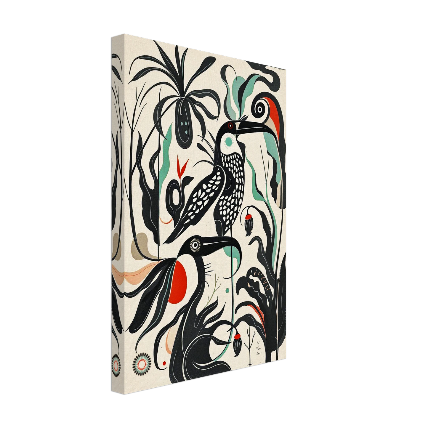 Mid-Century Modern Tropical Bird Art Print No Frame 30x45 cm 12x18″ Gallery Wrapped Canvas