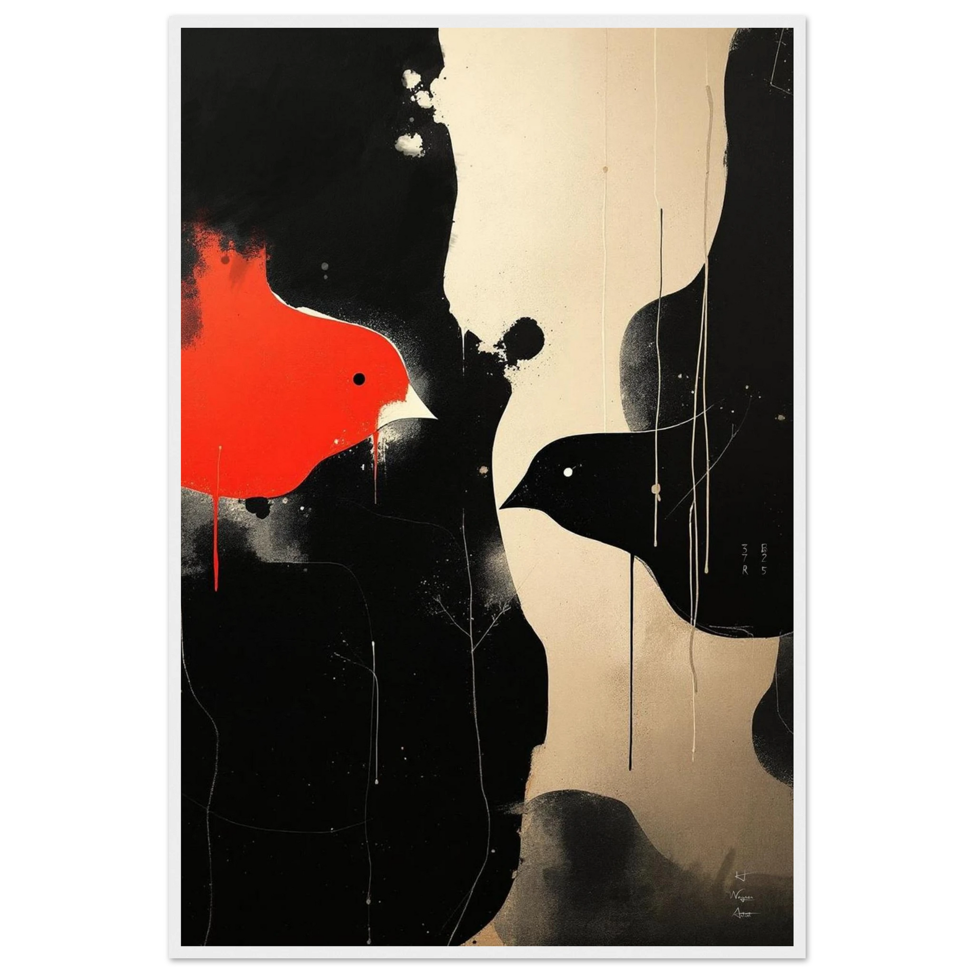 Abstract Bird Minimalist Fine Art Print 60x90 cm 24x36″ Classic Matte Paper Wooden Framed Poster White Wood Frame