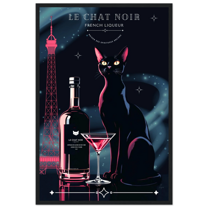 Art Deco Le Chat Noir French Black Cat Art Print 40x60 cm 16x24″ Premium Matte Paper Wooden Framed Poster Black frame