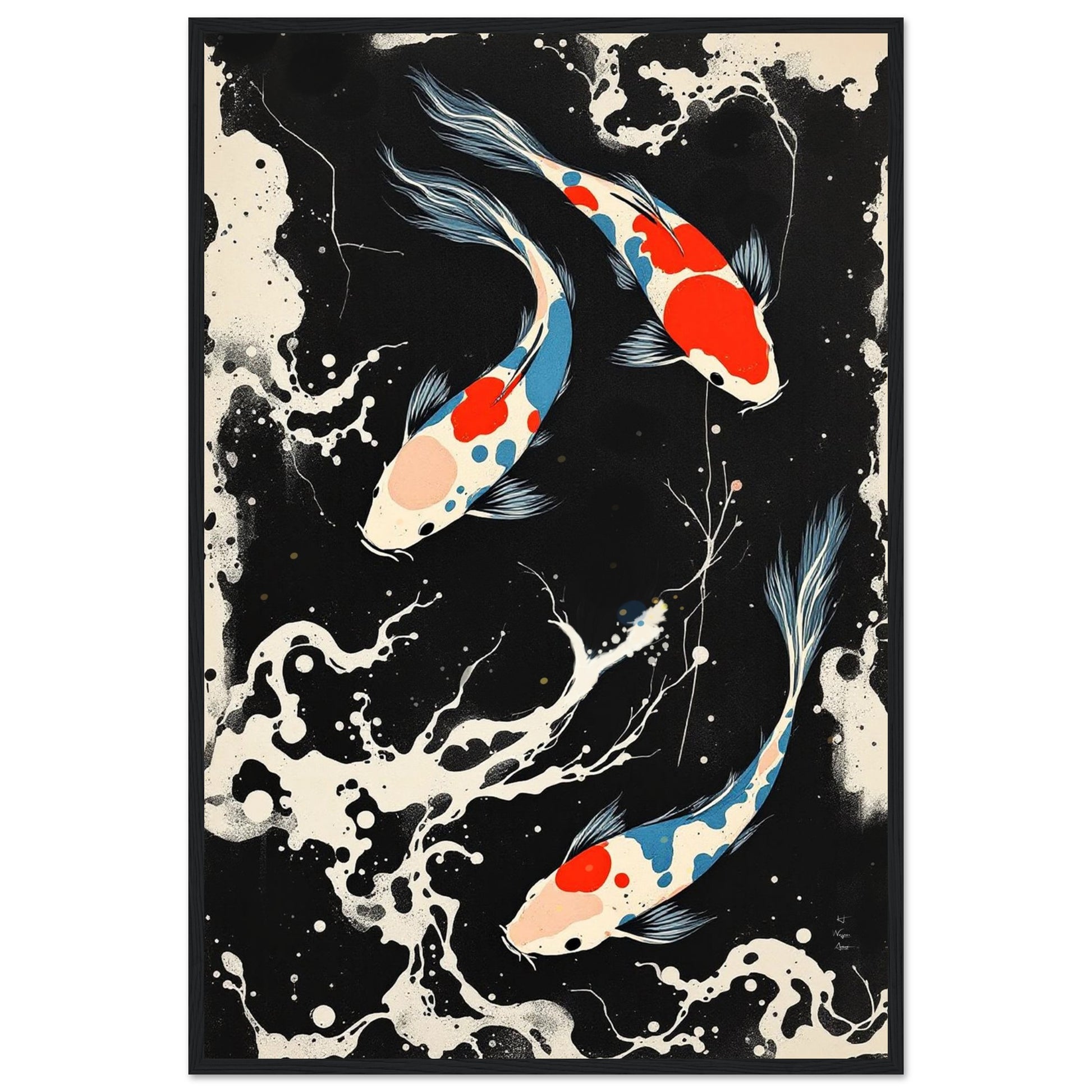 Modern Black White Koi Fish Ocean Art Print 40x60 cm 16x24″ Museum-Quality Matte Paper Poster No Frame