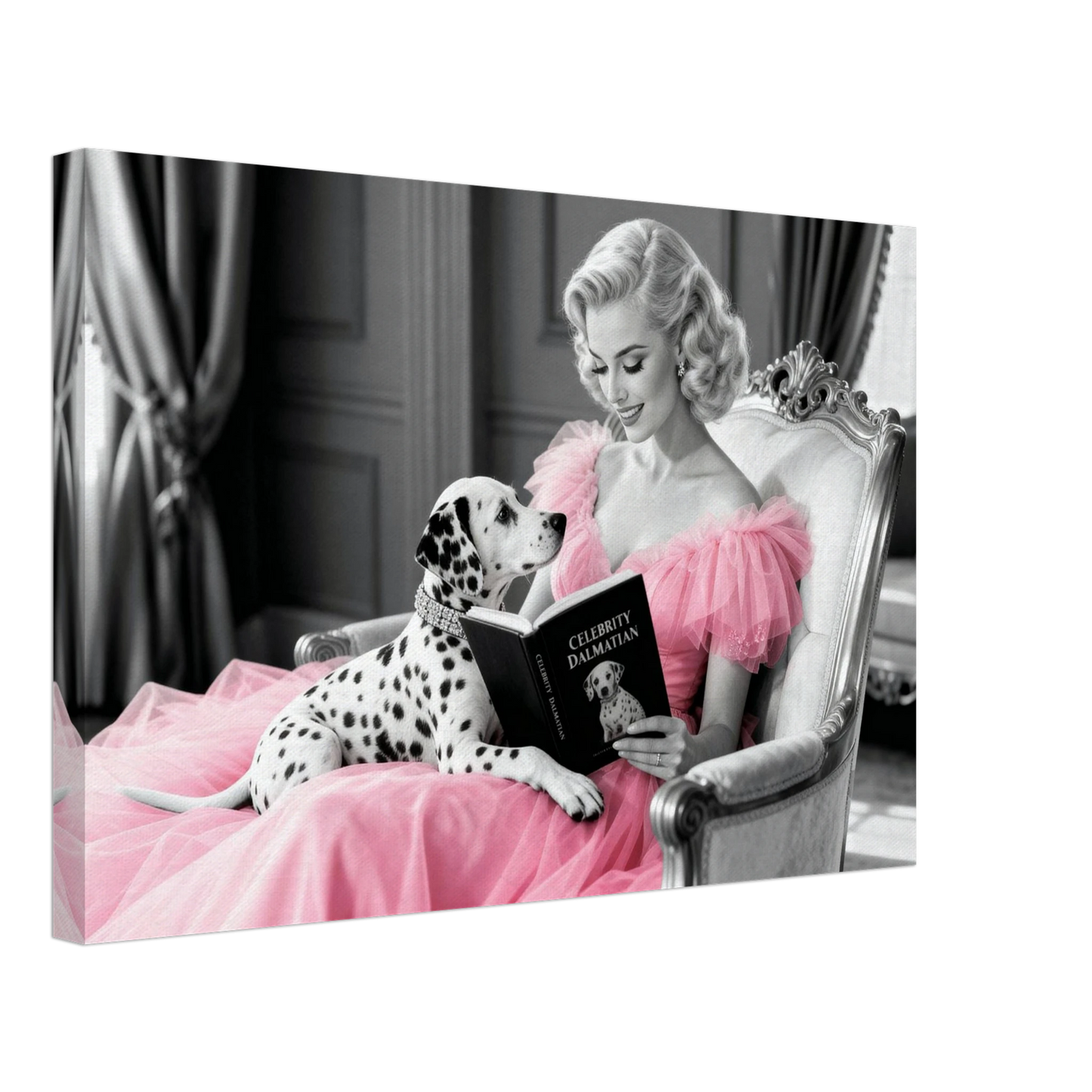 Hollywood Starlet Dalmatian Puppy Art Print 40x60 cm 16x24″ Gallery Wrapped Canvas - 1.5" Mirrored Sides