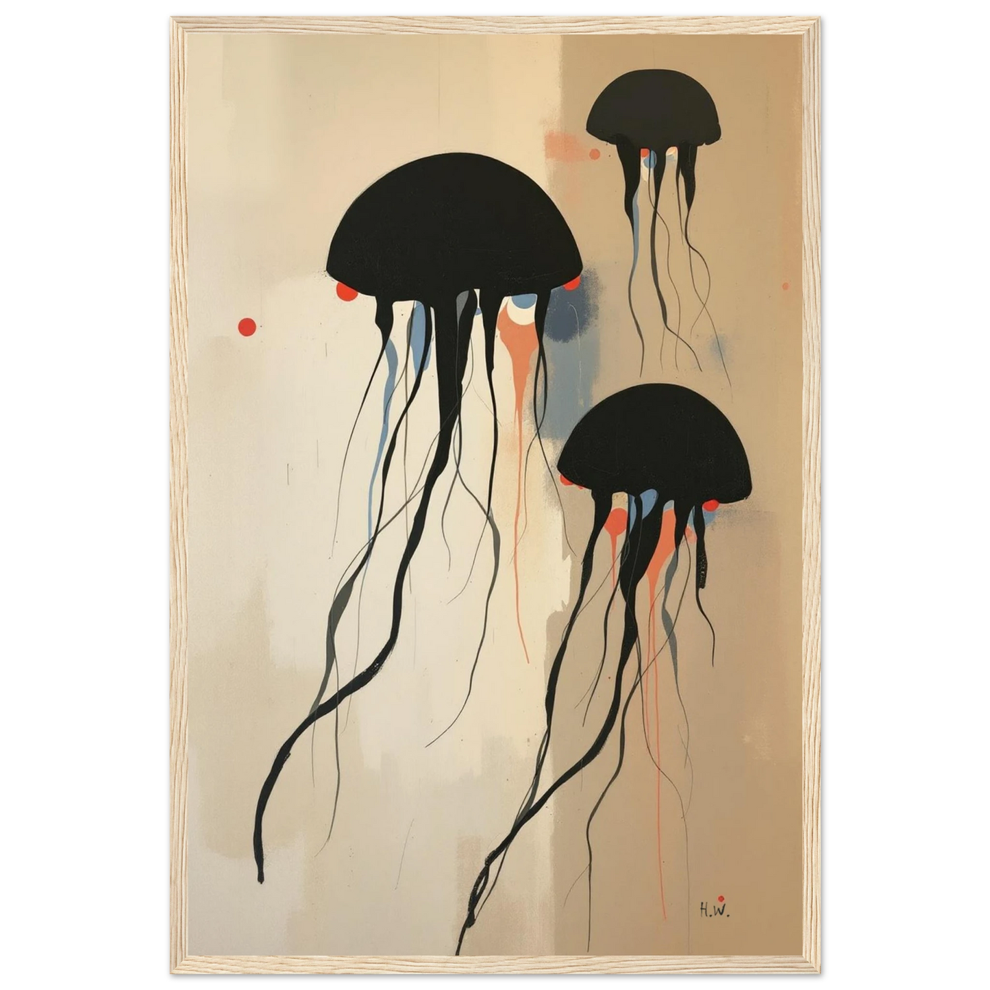 Minimalist Abstract Floating Jellyfish Art Print Light Wood Frame 40x60 cm 16x24″ Premium Matte Paper Wooden Framed Poster