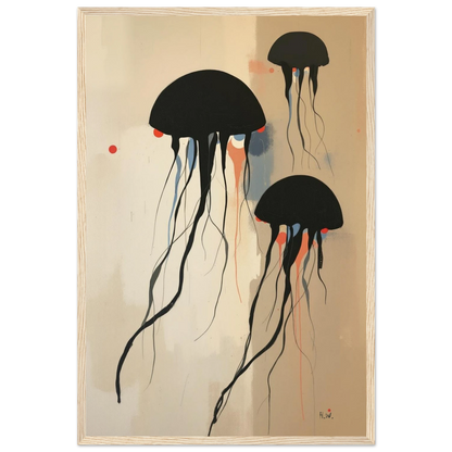 Minimalist Abstract Floating Jellyfish Art Print Light Wood Frame 40x60 cm 16x24″ Premium Matte Paper Wooden Framed Poster