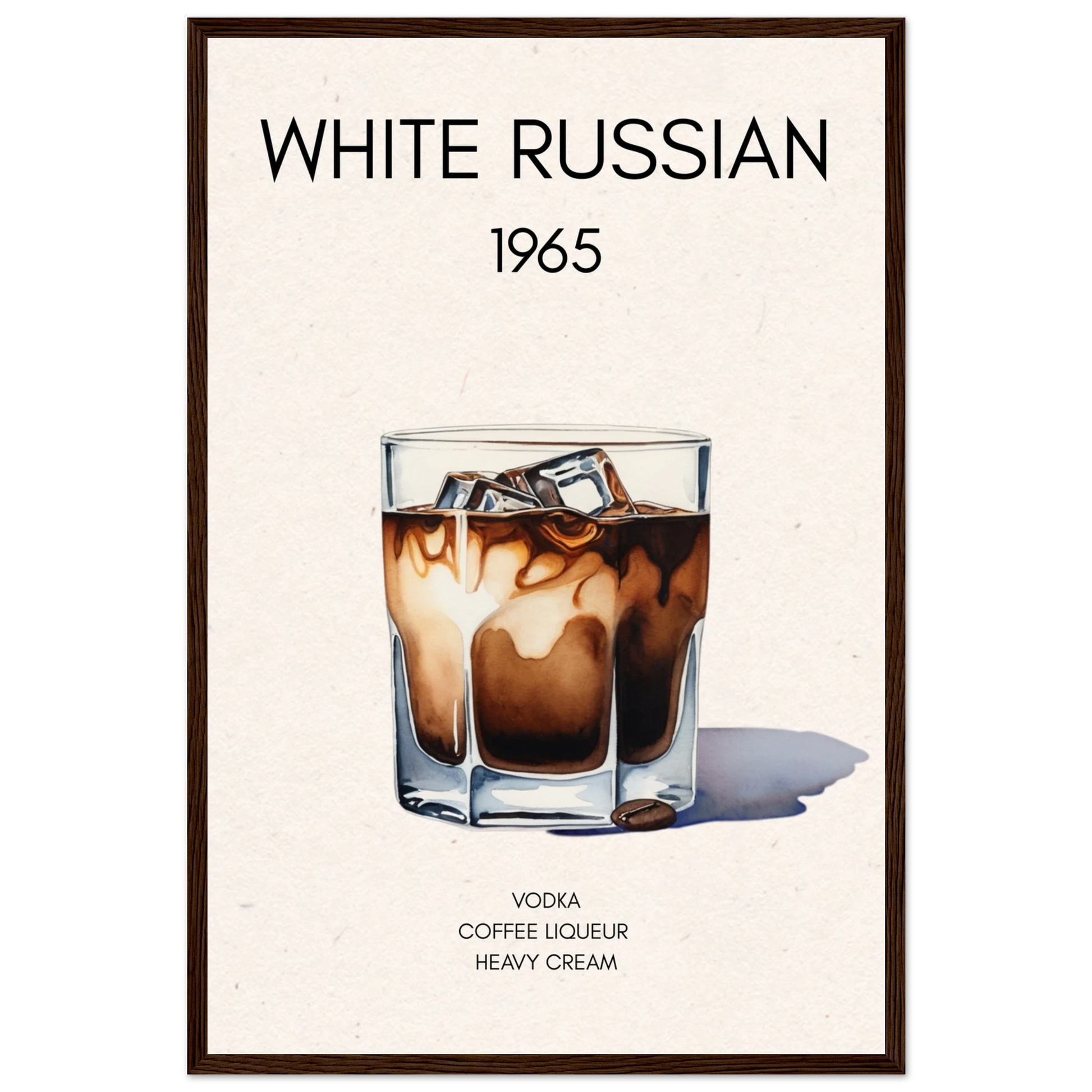 White Russian Cocktail Bar Art Print Dark Brown Wood Frame 40x60 cm 16x24″ Premium Matte Paper Wooden Framed Poster