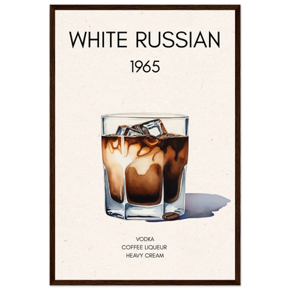 White Russian Cocktail Bar Art Print Dark Brown Wood Frame 40x60 cm 16x24″ Premium Matte Paper Wooden Framed Poster