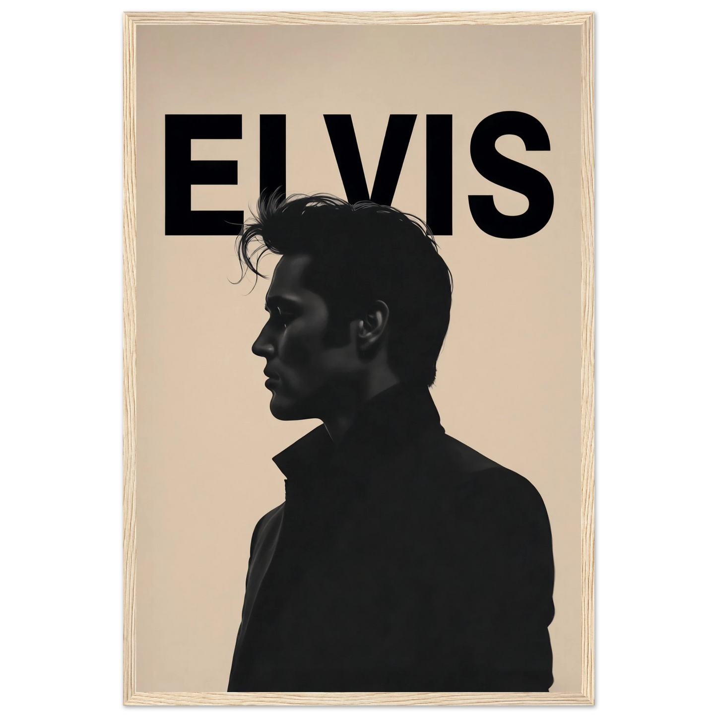 Young Elvis Presley Silhouette Art Print Light Wood Frame 40x60 cm 16x24″ Premium Matte Wooden Framed Poster