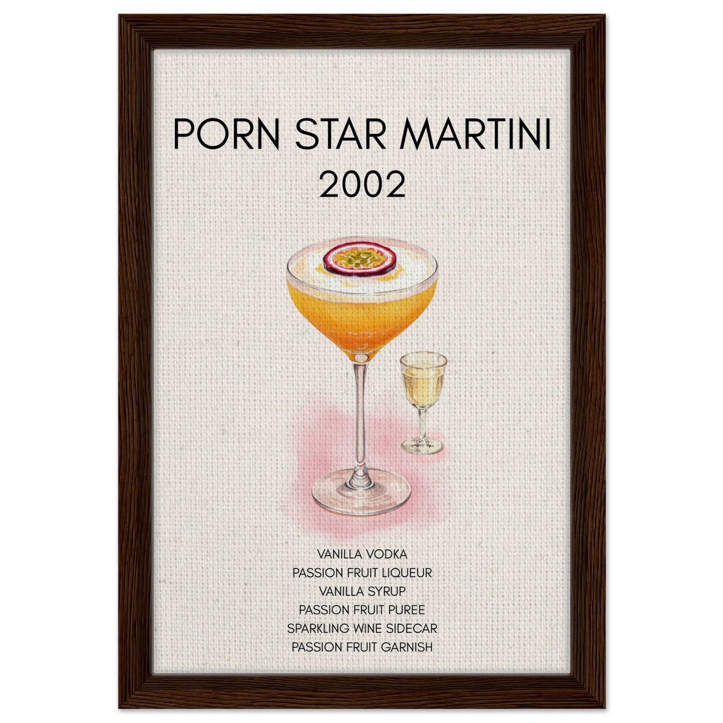 Porn Star Martini Cocktail Bar Poster Print Dark Brown Wood Frame 30x45 cm 12x18″ Framed Canvas