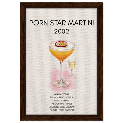 Porn Star Martini Bar Art Cocktail Print Dark Brown Wood Frame 30x45 cm 12x18″ Framed Canvas