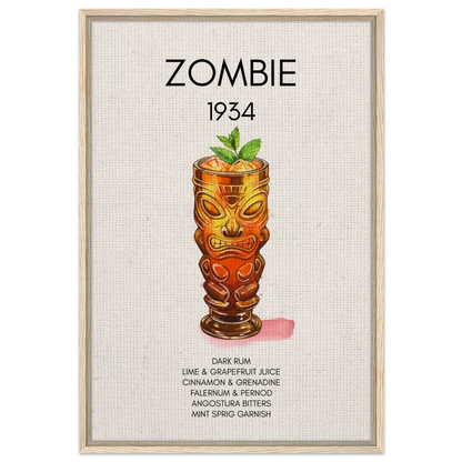 Zombie Tiki Cocktail Bar Art Print Light Wood Frame 60x90 cm 24x36″ Framed Canvas