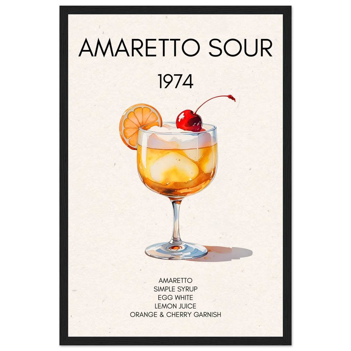 Amaretto Sour Cocktail Bar Art Print Black Wood Frame 30x45 cm 12x18″ Premium Matte Paper Wooden Framed Poster