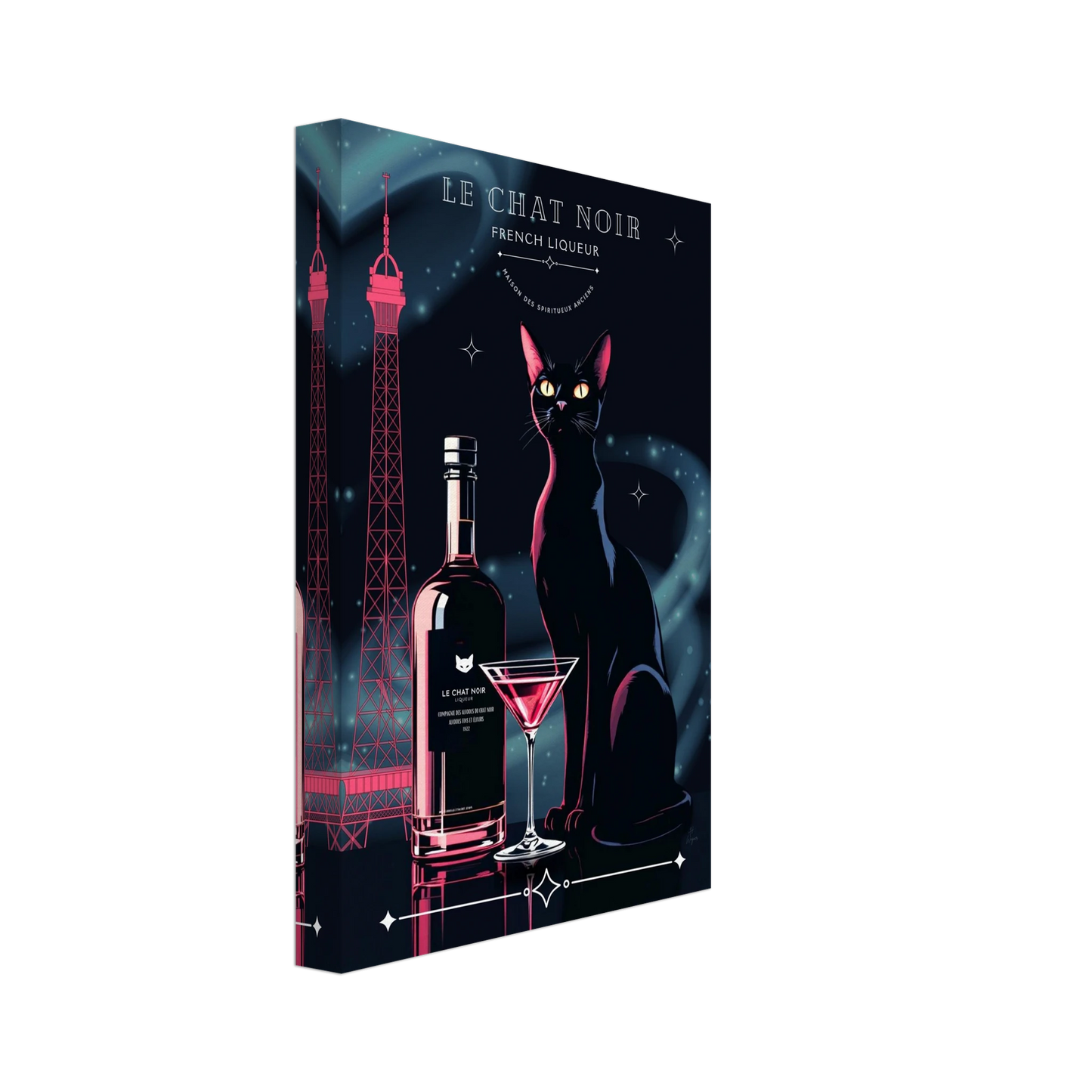 Art Deco Le Chat Noir French Black Cat Art Print 20x30 cm 8x12″ Gallery Wrapped Canvas No Frame