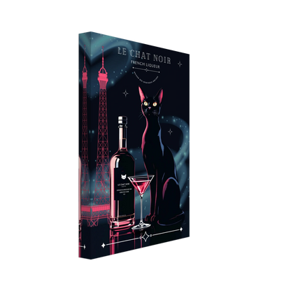 Art Deco Le Chat Noir French Black Cat Art Print 20x30 cm 8x12″ Gallery Wrapped Canvas No Frame