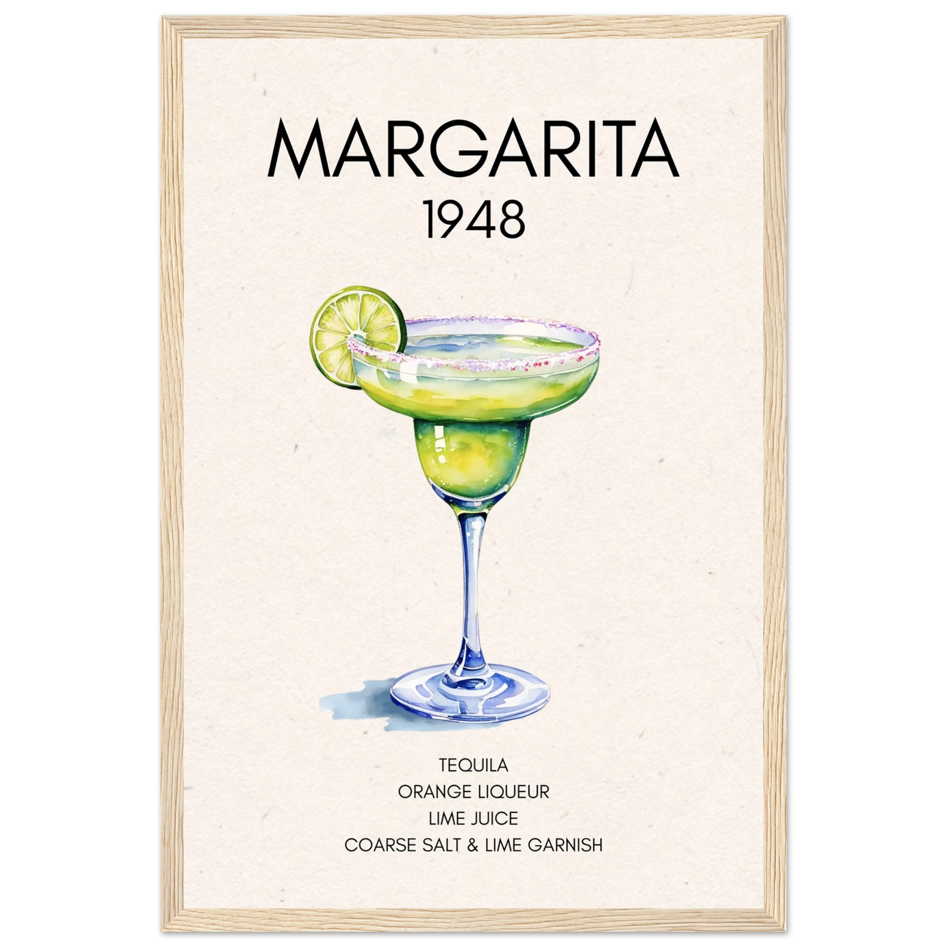 Margarita Cocktail Bar Art Print Light Wood Frame 30x45 cm 12x18″ Classic Matte Paper Wooden Framed Poster
