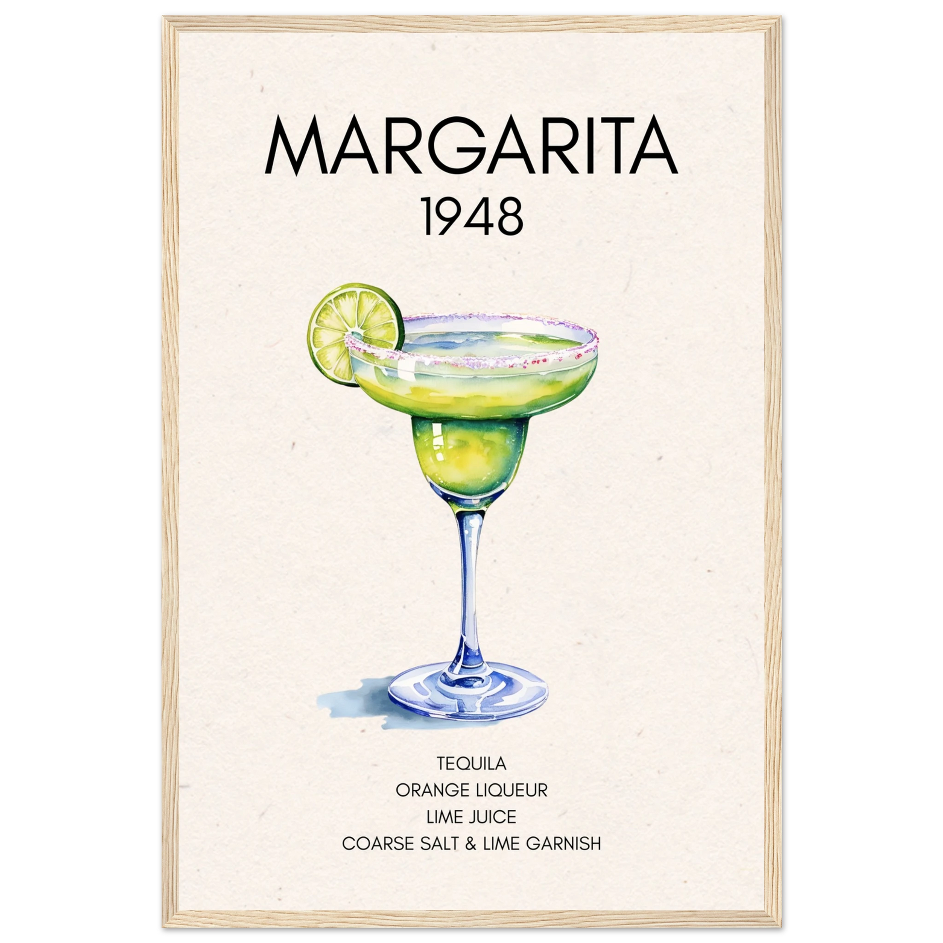 Margarita Cocktail Bar Art Print Light Wood Frame 40x60 cm 16x24″ Premium Matte Paper Wooden Framed Poster