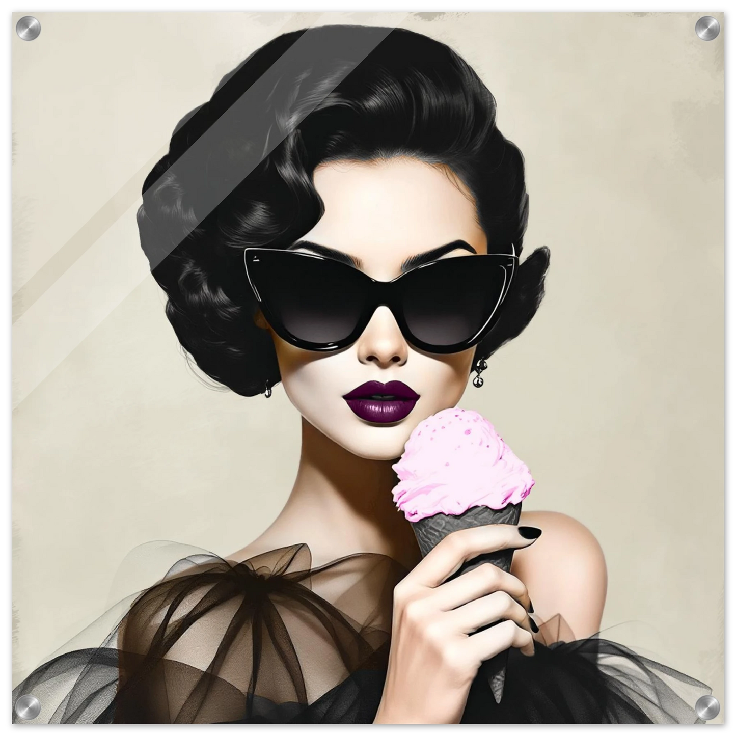 Retro Fashion Model Ice Cream Art Print 60x60 cm 24x24″ Sleek Acrylic Print