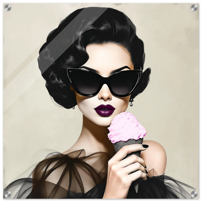 Retro Fashion Model Ice Cream Art Print 60x60 cm 24x24″ Sleek Acrylic Print