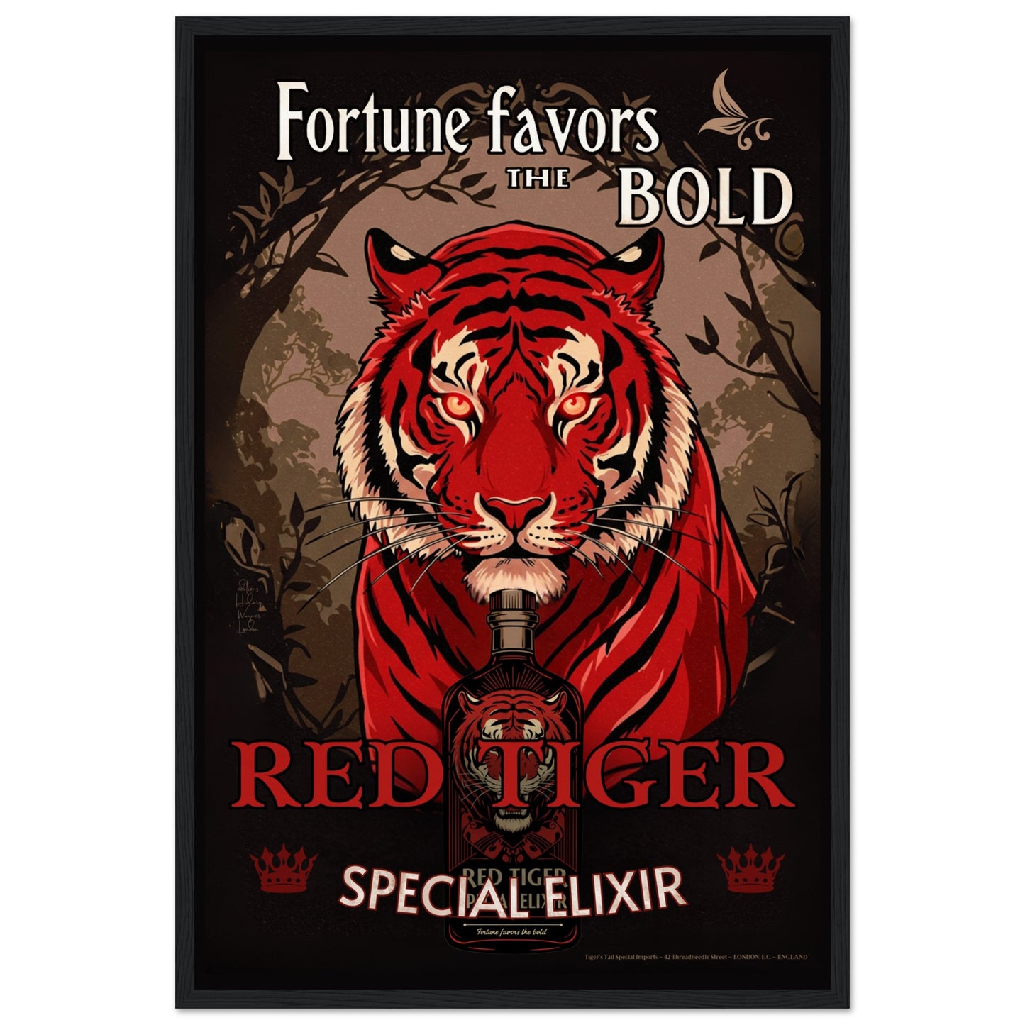 Tiger Cocktail Bar Art Poster Print 40x60 cm 16x24″ Gallery Wrapped Canvas No Frame