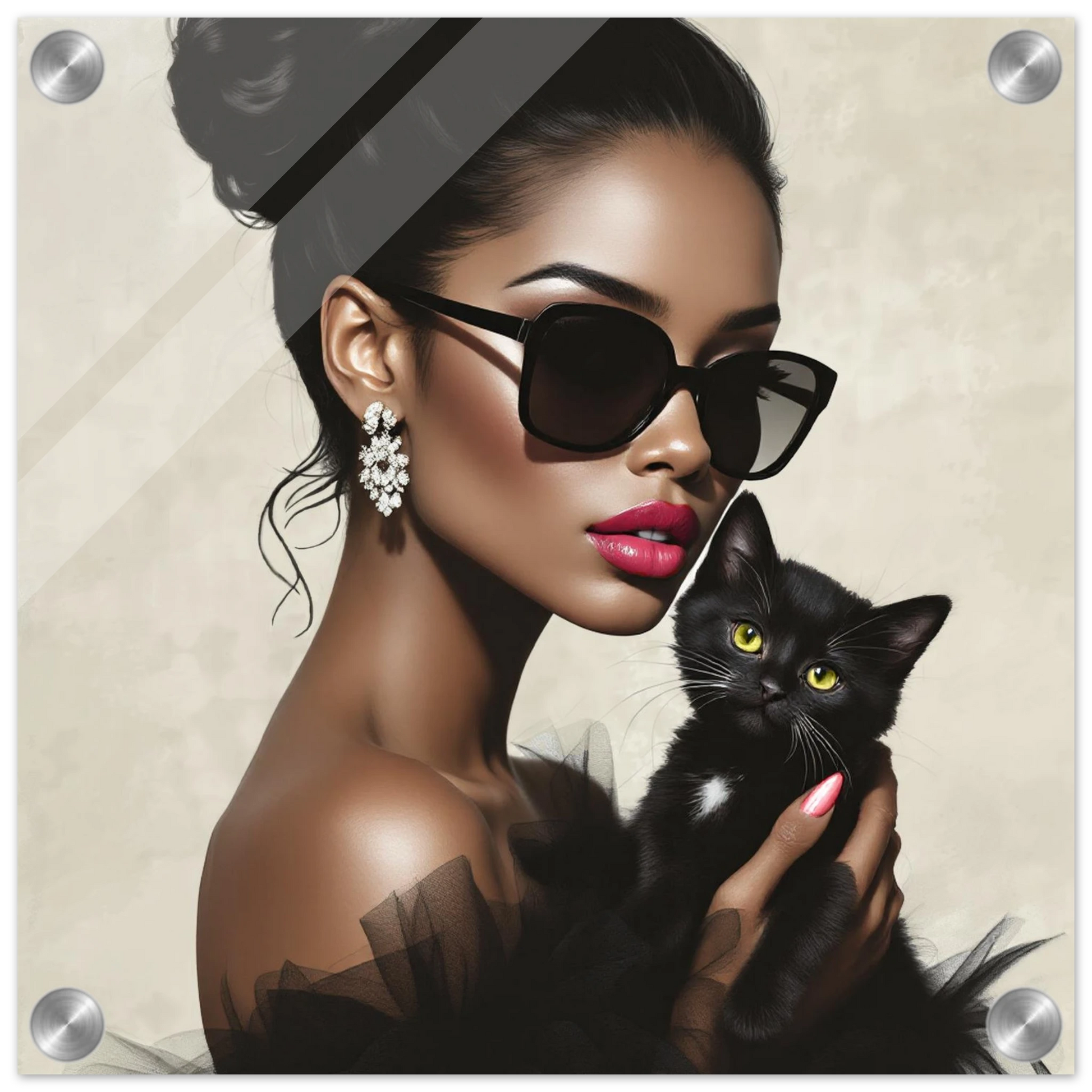 Retro Glam Fashion Model Kitten Art Print Sleek Acrylic Print 30x30 cm 12x12″