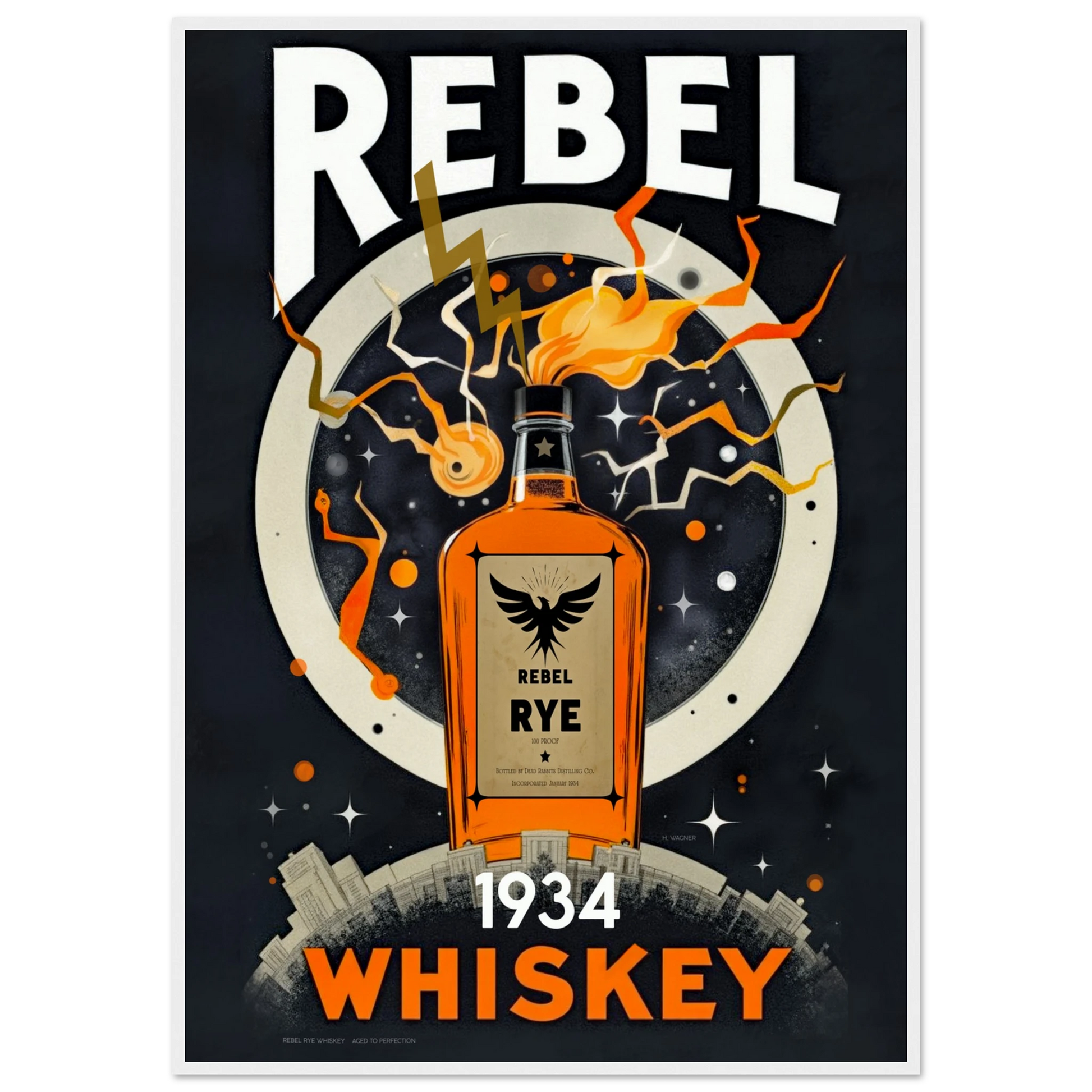 Rebel Whiskey Cocktail Bar Poster Print White frame 70x100 cm 28x40″ Classic Matte Paper Wooden Framed Poster
