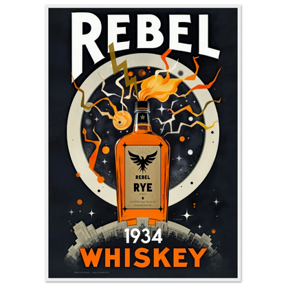 Rebel Whiskey Cocktail Bar Poster Print White frame 70x100 cm 28x40″ Classic Matte Paper Wooden Framed Poster