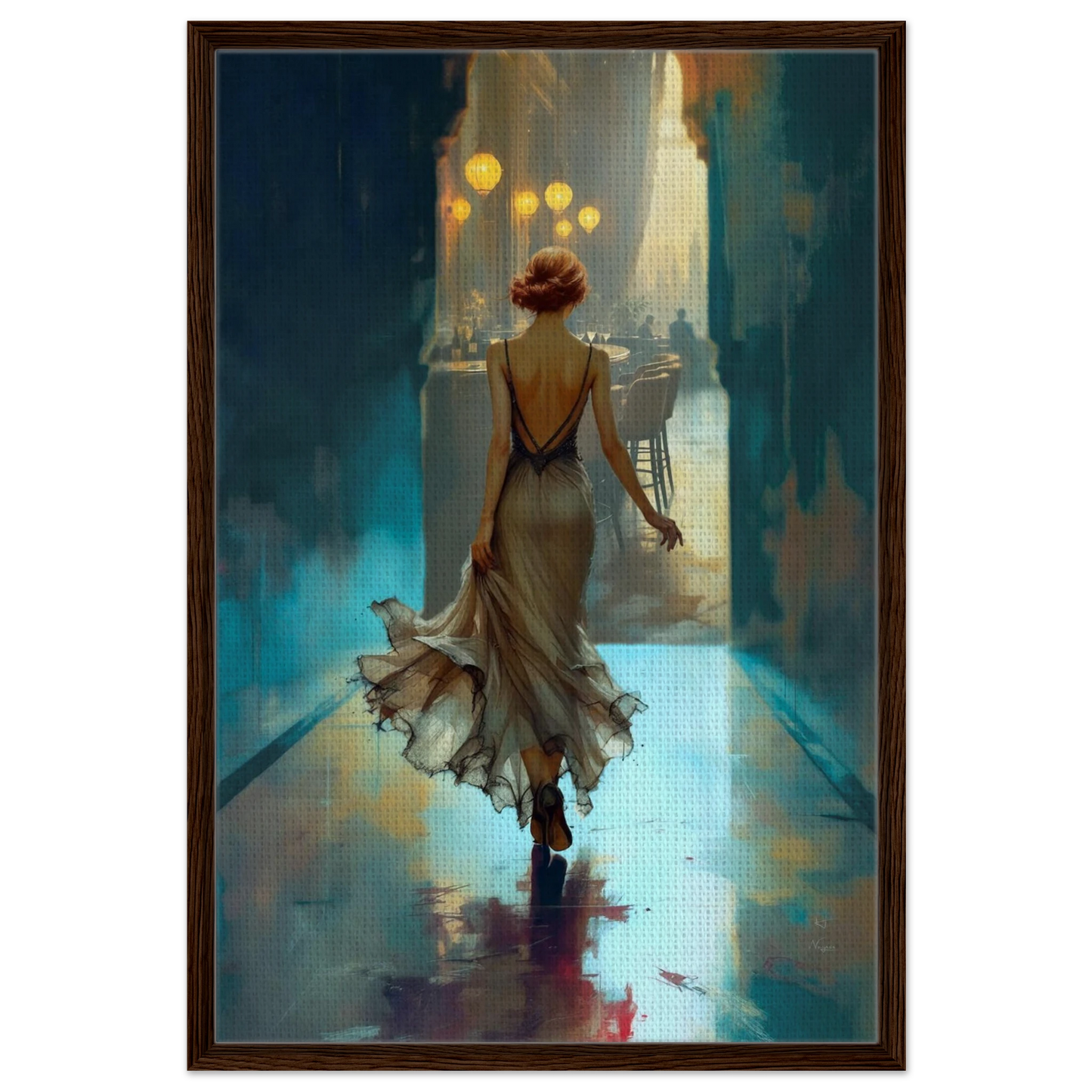 1920's Speakeasy Flapper Lounge Art Print 60x90 cm 24x36″ Framed Canvas Dark Brown Wood Frame