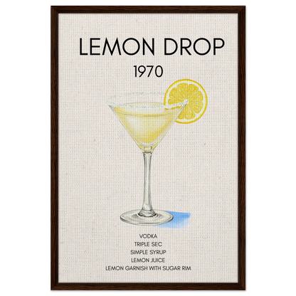 Lemon Drop Martini Cocktail Bar Art Print Dark Brown Wood Frame 60x90 cm 24x36″ Framed Canvas