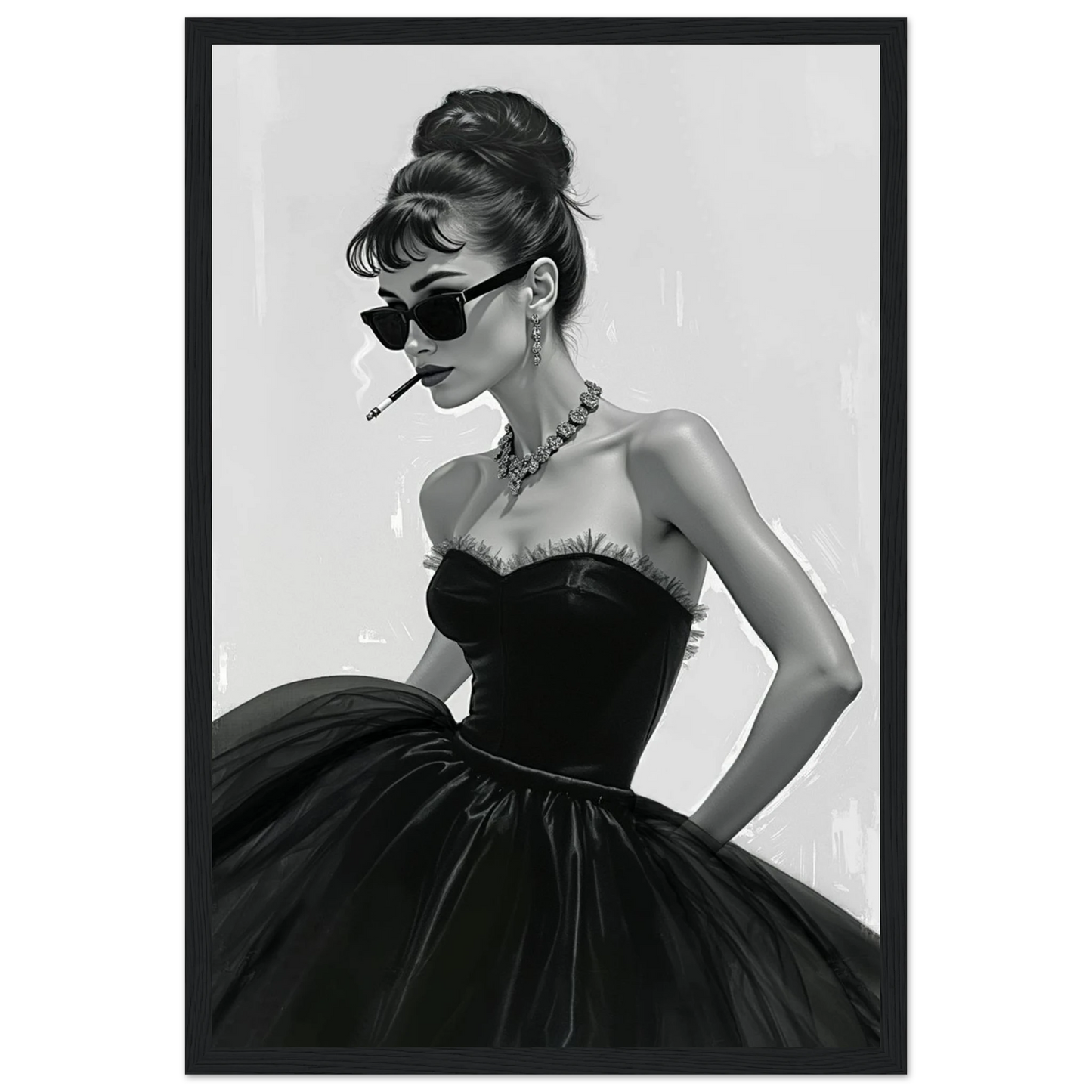 Audrey Hepburn Fashion Art Print Black Wood Frame 30x45 cm 12x18″ Premium Matte Paper Wooden Framed Poster