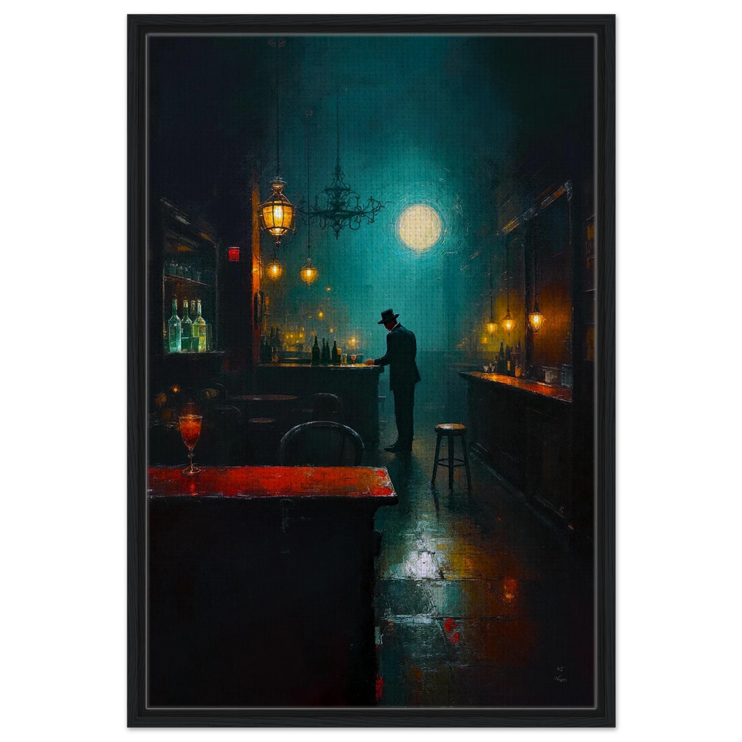 Speakeasy Bootleg Prohibition Bar Art Print Black Wood frame 60x90 cm 24x36″ Framed Canvas