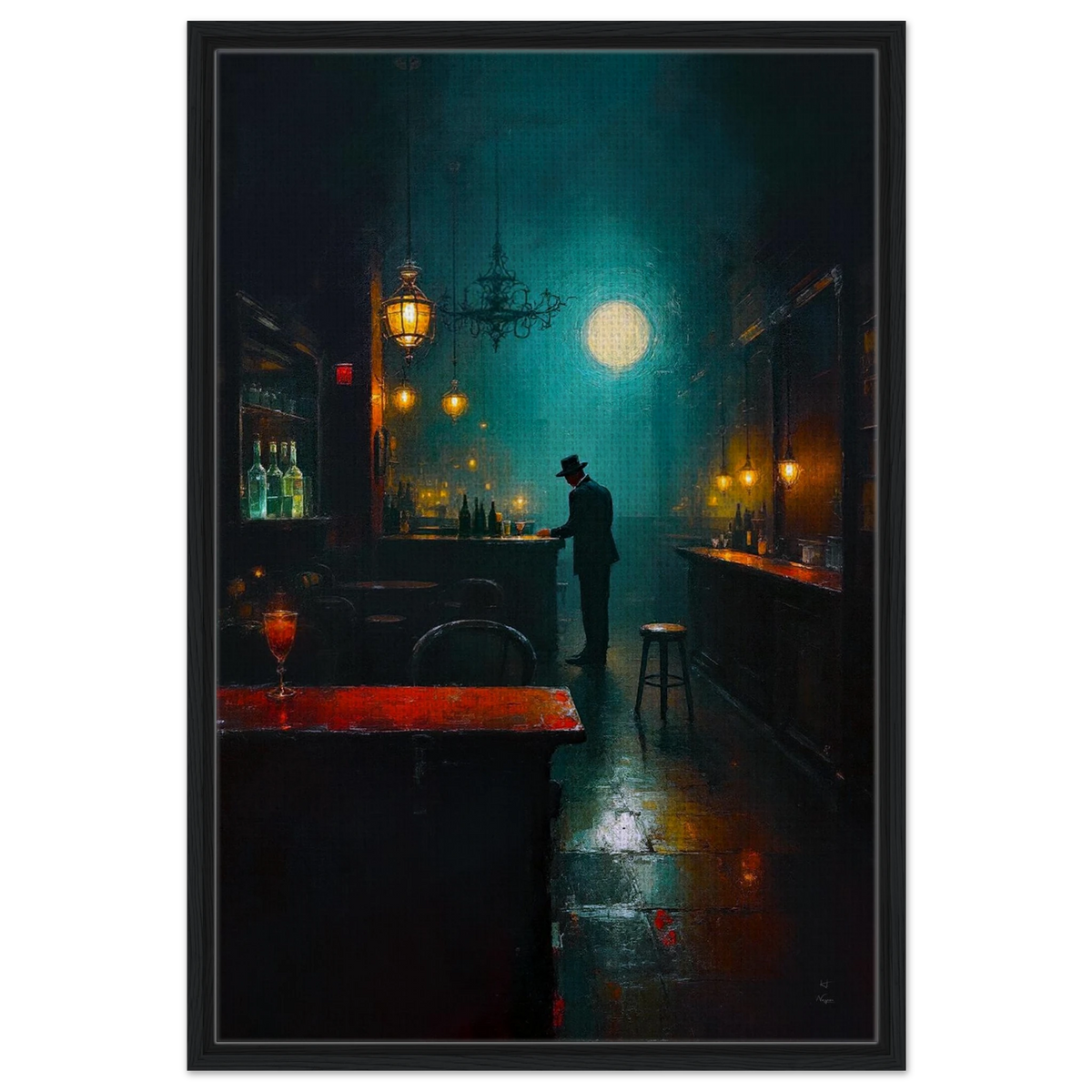 Speakeasy Bootleg Prohibition Bar Art Print 60x90 cm 24x36″ Framed Canvas Black Wood frame