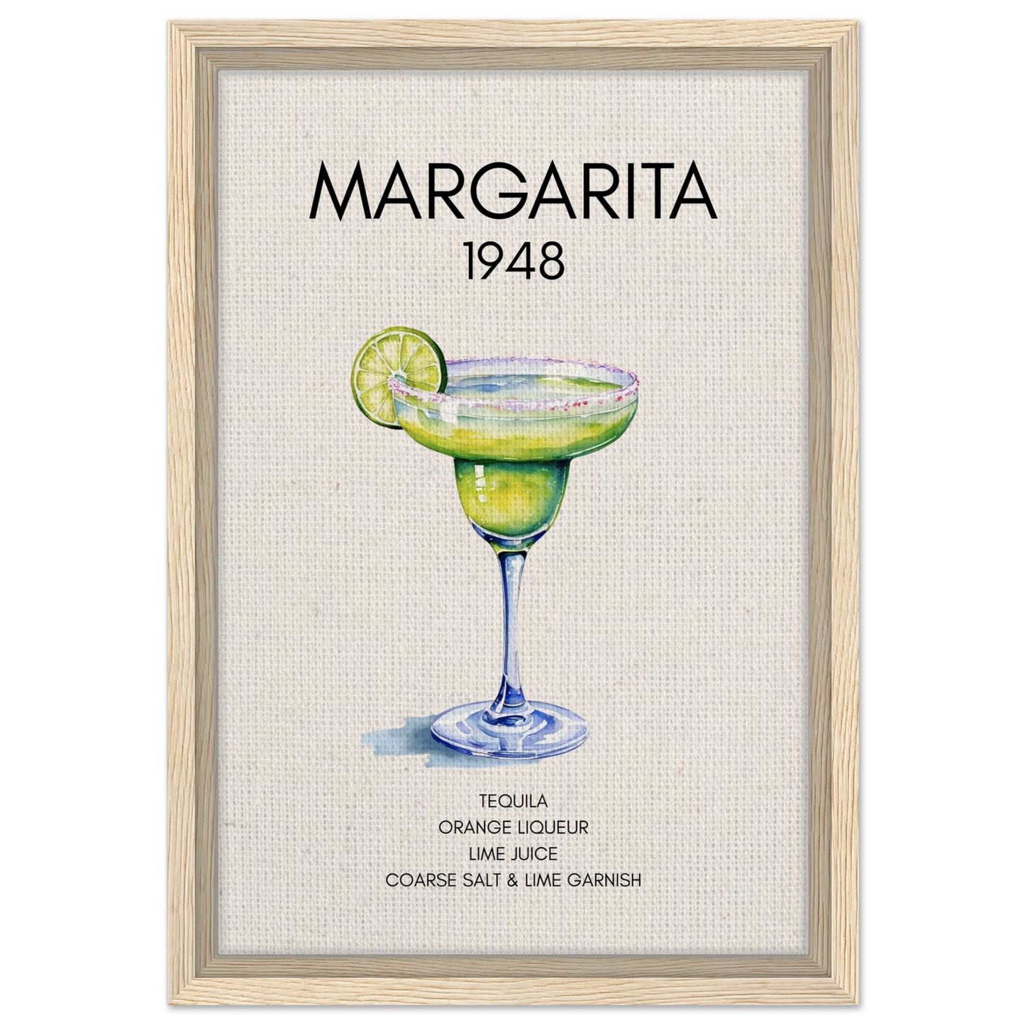 Margarita Cocktail Bar Poster Print Light Wood Frame 30x45 cm 12x18″ Framed Canvas