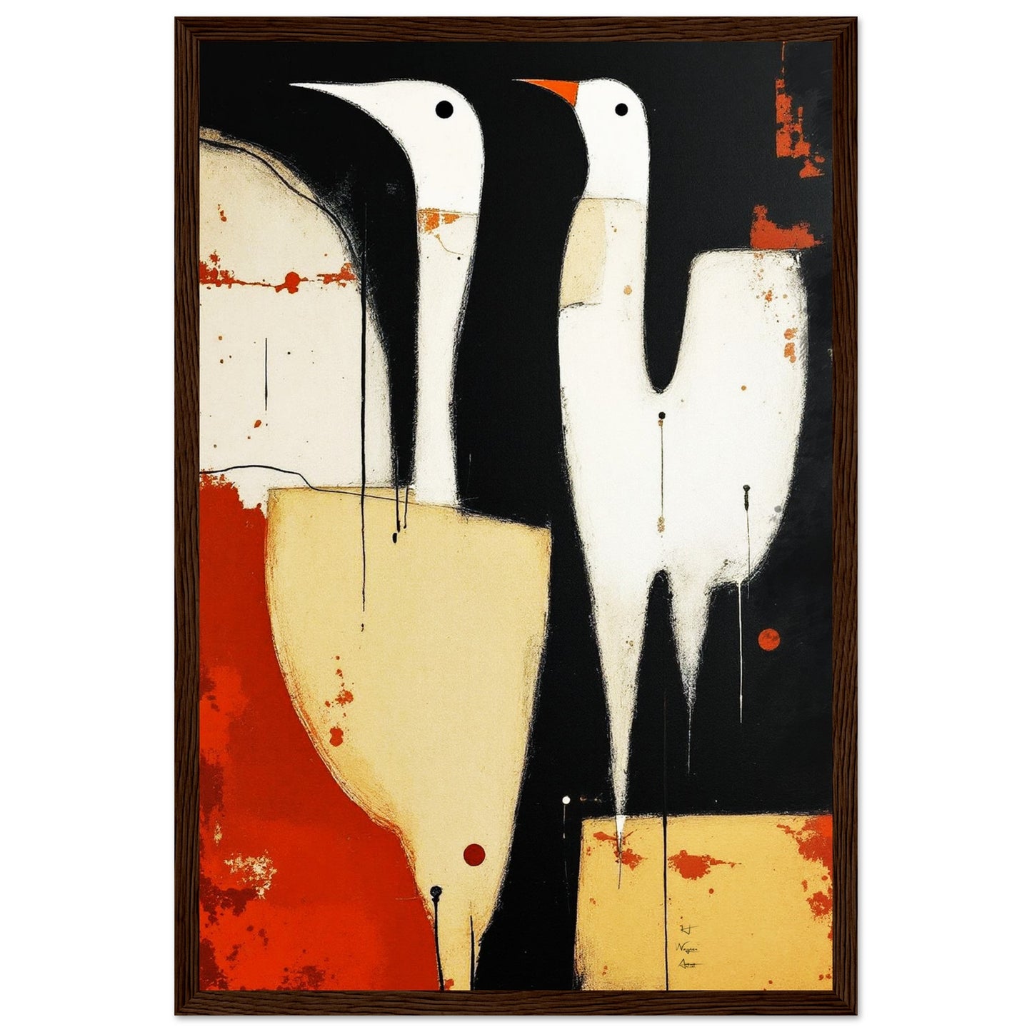 Abstract Neutral Goose Bird Art Print 30x45 cm 12x18″ Premium Matte Framed Poster Dark wood frame