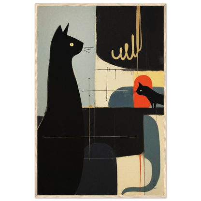 Abstract Cat & Kitten Modern Art Print Light Wood Frame 60x90 cm 24x36″ Museum-Quality Matte Framed Poster