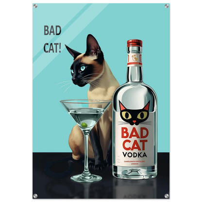 Siamese Cat Retro Martini Cocktail Bar Art Print No Frame 70x100 cm 28x40″ Sleek Acrylic Print
