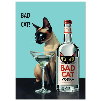 Siamese Cat Retro Martini Cocktail Bar Art Print No Frame 50x70 cm 20x28″ Premium Matte Paper Poster