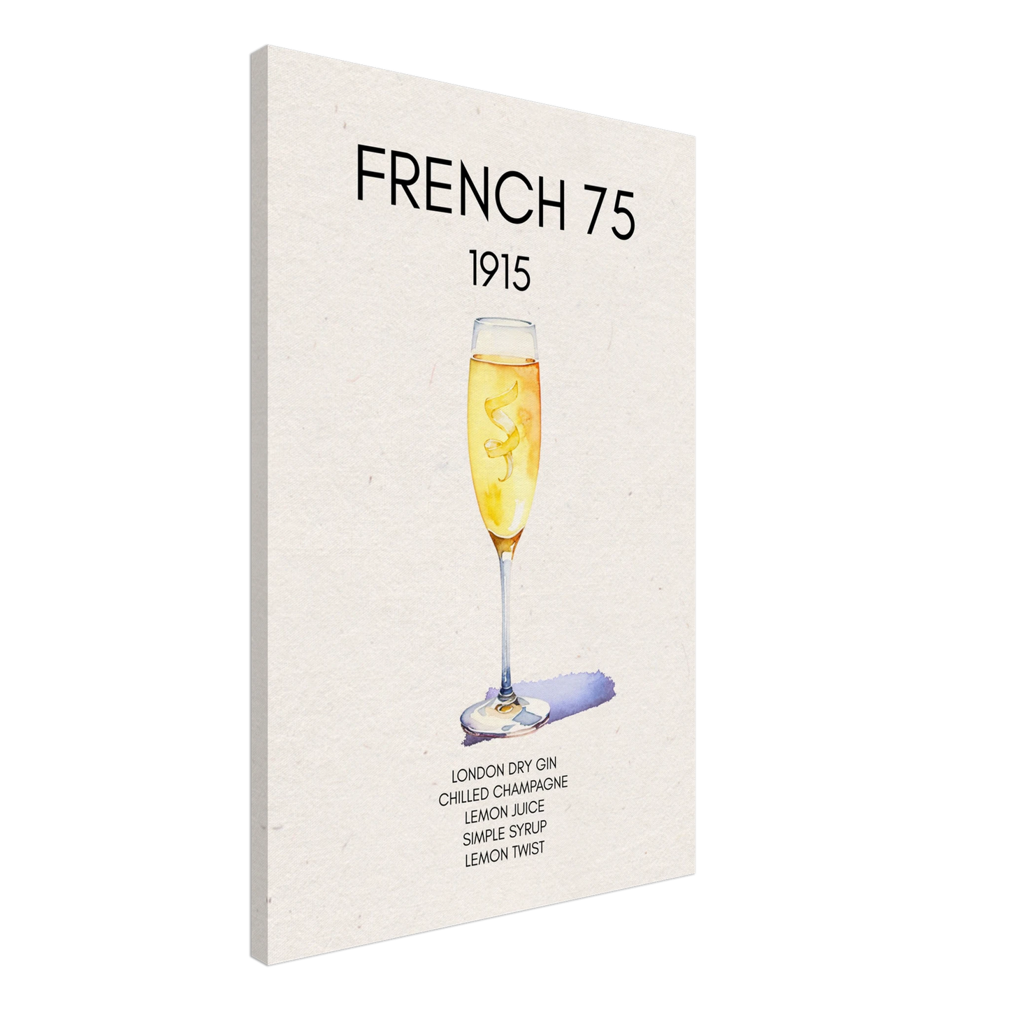 French 75 Cocktail Art Print No Frame 60x90 cm 24x36″ Gallery Wrapped Canvas