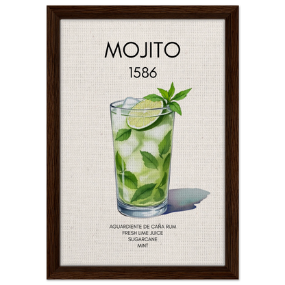 Mojito Cocktail Bar Art Print Dark Brown Wood Frame 30x45 cm 12x18″ Framed Canvas