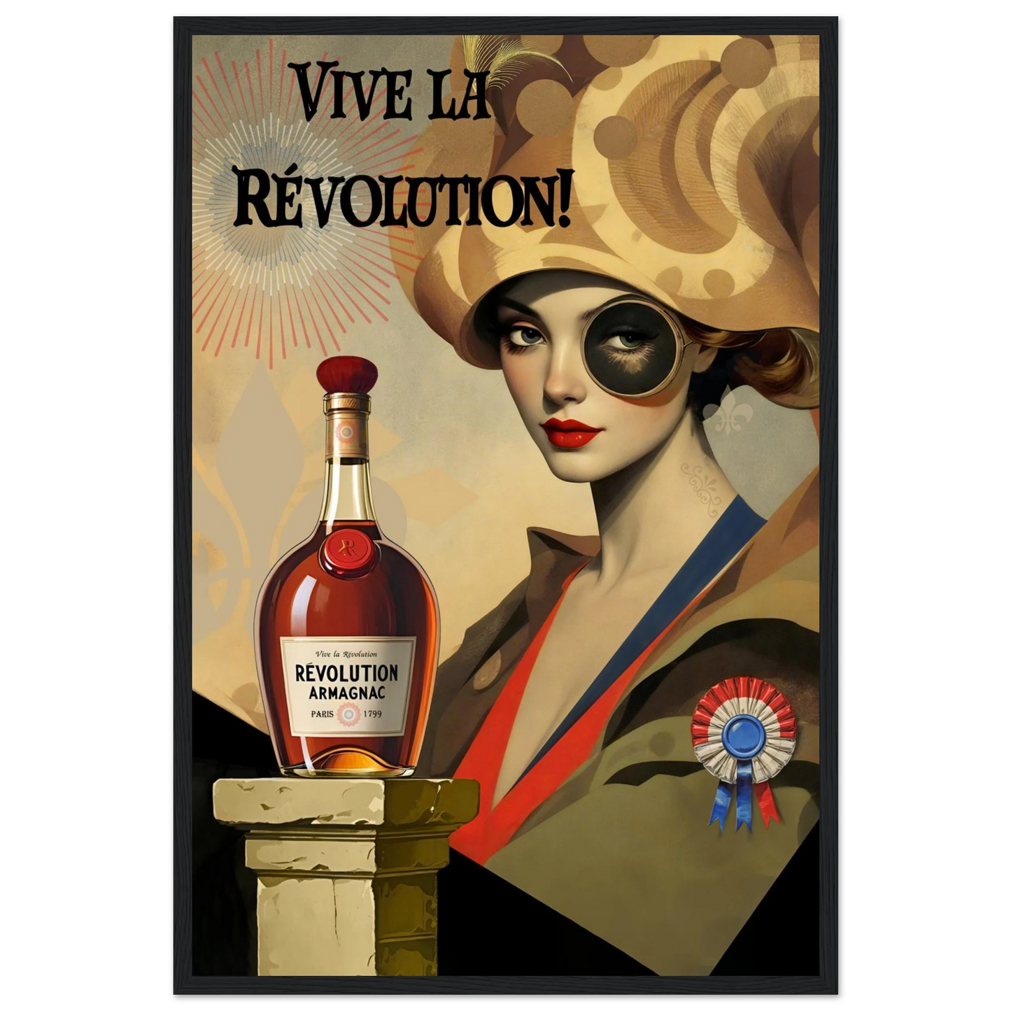 Vintage French Revolution Cognac Art Print Black Wood Frame 40x60 cm 16x24″ Premium Matte Paper Wooden Framed Poster