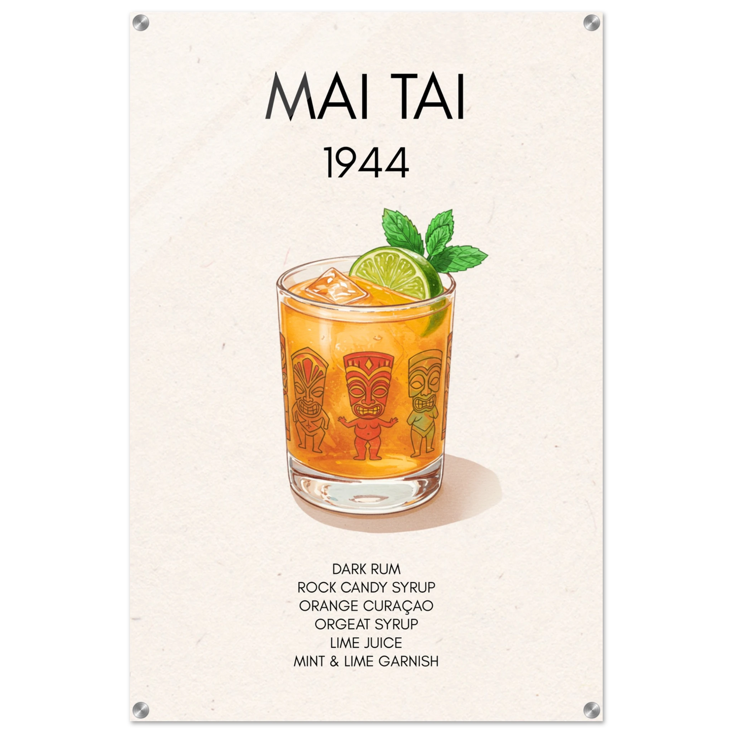 Mai Tai Tropical Cocktail Bar Poster Print No Frame 60x90 cm 24x36″ Sleek Acrylic Print