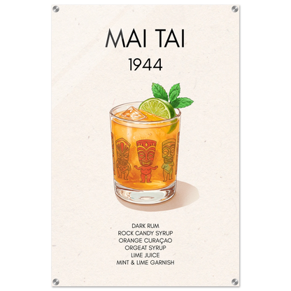 Mai Tai Tropical Cocktail Bar Poster Print No Frame 60x90 cm 24x36″ Sleek Acrylic Print